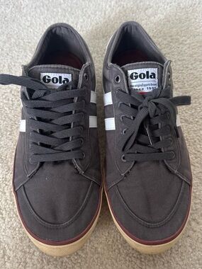 Gola Men's Charcoal Canvas Sneakers with White Stripes